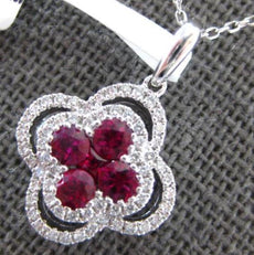 .84CT DIAMOND & AAA RUBY 18KT WHITE GOLD INVISIBLE DOUBLE 4 LEAF CLOVER PENDANT