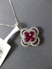 .84CT DIAMOND & AAA RUBY 18KT WHITE GOLD INVISIBLE DOUBLE 4 LEAF CLOVER PENDANT