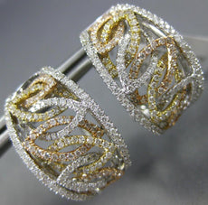ESTATE LARGE 1.71CT DIAMOND 18K TRI COLOR GOLD 3D LEAF FILIGREE CLIP ON EARRINGS