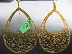 EXTRA LARGE .20CT DIAMOND 18KT YELLOW GOLD TEAR DROP ETOILE FUN HANGING EARRINGS
