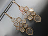 ESTATE 2.25CT DIAMOND & PINK QUARTZ 14K ROSE GOLD MULTI HEXAGON HANGING EARRINGS