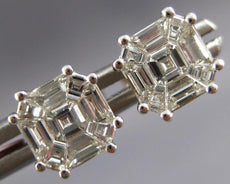 ESTATE .90CT DIAMOND 18KT WHITE GOLD INVISIBLE OCTAGON ASSCHER CUT STUD EARRINGS