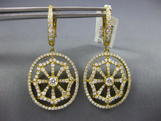 ESTATE LARGE 1.74CT DIAMOND 18KT YELLOW GOLD OVAL OPEN FILIGREE HANGING EARRINGS