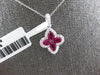 1.14CT DIAMOND & AAA RUBY 18KT WHITE GOLD 3D PEAR SHAPE FOUR LEAF CLOVER PENDANT