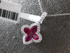 1.14CT DIAMOND & AAA RUBY 18KT WHITE GOLD 3D PEAR SHAPE FOUR LEAF CLOVER PENDANT