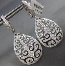 LARGE 1.03CT DIAMOND 18KT WHITE GOLD 3D TEAR DROP FLEUR DE LIS HANGING EARRINGS