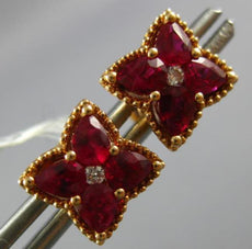 1.42CT DIAMOND & AAA RUBY 18KT ROSE GOLD 3D PEAR SHAPE FLOWER STAR STUD EARRINGS