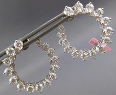 ESTATE LARGE 4.25CT DIAMOND 18K WHITE GOLD CLASSIC SIDEWAY HOOP HANGING EARRINGS
