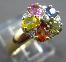 1.75CT DIAMOND & AAA MULTI COLOR SAPPHIRE 14K 2 TONE GOLD FLOWER FUN RING #27939
