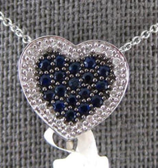 .56CT DIAMOND & AAA SAPPHIRE 14KT WHITE GOLD DOUBLE HEART LOVE FLOATING PENDANT