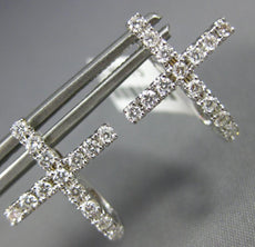ESTATE .54CT DIAMOND 18KT WHITE GOLD CLASSIC CROSS HUGGIE HOOP HANGING EARRINGS