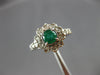 ESTATE .69CT DIAMOND & AAA EMERALD 14KT WHITE GOLD 3D FLOWER STAR FUN RING