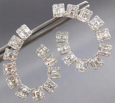 3.25CT DIAMOND 18KT WHITE GOLD 3D ROUND & BAGUETTE SIDEWAY HOOP HANGING EARRINGS
