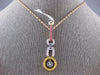 LARGE & LONG 1.06CT DIAMOND & AAA SAPPHIRE 18KT TRI COLOR GOLD 3D FLOWER PENDANT