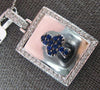 LARGE .73CT DIAMOND & AAA SAPPHIRE 18KT WHITE GOLD CLOVER SQUARE LOCKET PENDANT