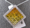 LARGE 3.06CT DIAMOND & AAA YELLOW SAPPHIRE 14K WHITE GOLD RAINBOW SQUARE PENDANT