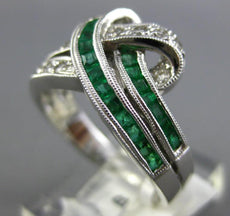 .91CT DIAMOND & AAA EMERALD 14KT WHITE GOLD PRINCESS TWO ROW LOVE KNOT FUN RING