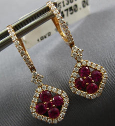 1.74CT DIAMOND & AAA RUBY 18K ROSE GOLD FLOWER SQUARE LEVERBACK HANGING EARRINGS