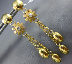 LARGE .05CT DIAMOND 18KT YELLOW GOLD 3D MATTE AND SHINY FLOWER HANGING EARRINGS