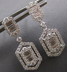 ESTATE 1.18CT DIAMOND 18KT WHITE GOLD ROUND & BAGUETTE HEXAGON HANGING EARRINGS