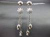 ESTATE LARGE .05CT DIAMOND 18KT WHITE GOLD MATTE & SHINY FLOWER HANGING EARRINGS