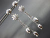 ESTATE LARGE .05CT DIAMOND 18KT WHITE GOLD MATTE & SHINY FLOWER HANGING EARRINGS
