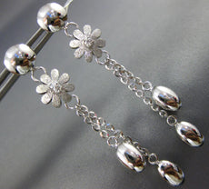 ESTATE LARGE .05CT DIAMOND 18KT WHITE GOLD MATTE & SHINY FLOWER HANGING EARRINGS