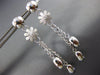 ESTATE LARGE .05CT DIAMOND 18KT WHITE GOLD MATTE & SHINY FLOWER HANGING EARRINGS