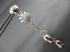ESTATE LARGE .05CT DIAMOND 18KT WHITE GOLD MATTE & SHINY FLOWER HANGING EARRINGS