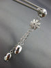 ESTATE LARGE .05CT DIAMOND 18KT WHITE GOLD MATTE & SHINY FLOWER HANGING EARRINGS