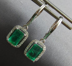 2.30CT DIAMOND & AAA EMERALD 14K WHITE GOLD ROUND & EMERALD CUT HANGING EARRINGS