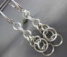 LARGE .18CT DIAMOND 18KT WHITE GOLD 3D MATTE & SHINY CIRCULAR HANGING EARRINGS