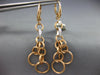 LARGE .17CT DIAMOND 18KT 2 TONE GOLD 3D MATTE & SHINY LEVERBACK HANGING EARRINGS