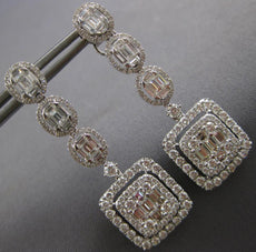 ESTATE EXTRA LARGE 4.17CT DIAMOND 18KT WHITE GOLD OVAL & SQUARE HANGING EARRINGS