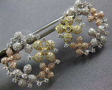 LARGE 2.02CT DIAMOND 14KT TRI COLOR GOLD MULTI FLOWER CIRCULAR HANGING EARRINGS