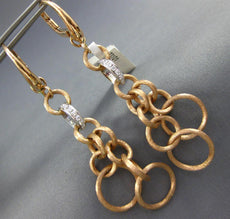LARGE .17CT DIAMOND 18KT 2 TONE GOLD 3D MATTE & SHINY LEVERBACK HANGING EARRINGS