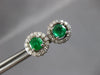 ESTATE 1.61CT DIAMOND & AAA EMERALD 14KT WHITE GOLD 3D HALO FLOWER STUD EARRINGS