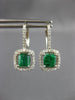 1.75CT DIAMOND & AAA EMERALD 14K WHITE GOLD SQUARE & ROUND HALO HANGING EARRINGS