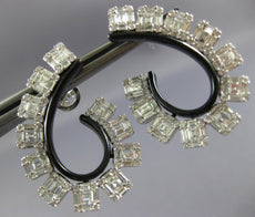 3.39CT DIAMOND & BLACK ENAMEL 18KT WHITE GOLD TEAR DROP HOOP HANGING EARRINGS