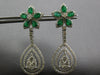 LARGE 6.55CT DIAMOND & AAA EMERALD 14KT WHITE GOLD 3D TEAR DROP HANGING EARRINGS