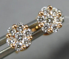 ESTATE SMALL .34CT DIAMOND 18KT ROSE GOLD CLASSIC FLOWER CLUSTER STUD EARRINGS
