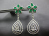 LARGE 6.55CT DIAMOND & AAA EMERALD 14KT WHITE GOLD 3D TEAR DROP HANGING EARRINGS