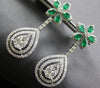 LARGE 6.55CT DIAMOND & AAA EMERALD 14KT WHITE GOLD 3D TEAR DROP HANGING EARRINGS
