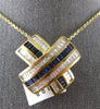 EXTRA LARGE 5.12CT DIAMOND & AAA SAPPHIRE 14KT YELLOW GOLD 3D BAGUETTE X PENDANT
