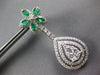LARGE 6.55CT DIAMOND & AAA EMERALD 14KT WHITE GOLD 3D TEAR DROP HANGING EARRINGS