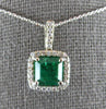 2.24CT DIAMOND & AAA EMERALD 14K WHITE GOLD SQUARE & ROUND HALO FLOATING PENDANT