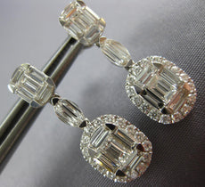 2.11CT DIAMOND 18KT WHITE GOLD 3D ROUND & BAGUETTE OVAL SQUARE HANGING EARRINGS