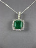 2.24CT DIAMOND & AAA EMERALD 14K WHITE GOLD SQUARE & ROUND HALO FLOATING PENDANT