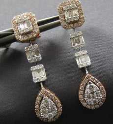 ESTATE 1.78CT DIAMOND 14KT WHITE AND ROSE GOLD SQUARE TEAR DROP HANGING EARRINGS