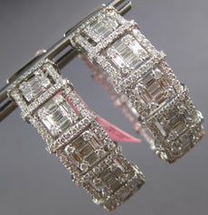 EXTRA LARGE 7.12CT DIAMOND 18K WHITE GOLD ROUND & BAGUETTE HOOP HANGING EARRINGS